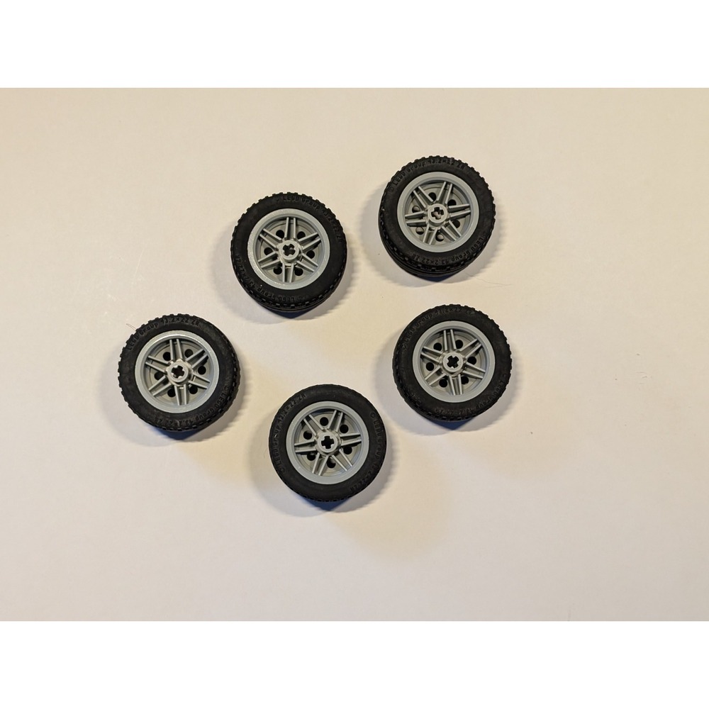 Lot 5 LEGO TIRES GRAY RIMS Black Tires 43.2 x 22 ZR Technic Wheels